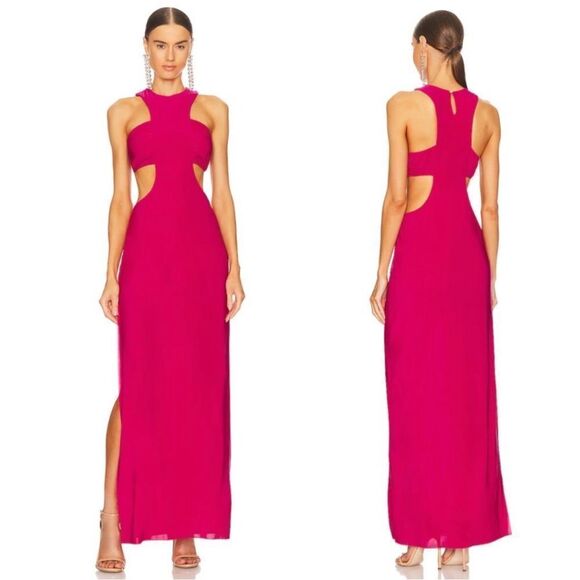 NWT MISA Los Angeles x REVOLVE Angeles Lyra Maxi Dress Fuchsia Pink Cutout $ 390 - Picture 1 of 6